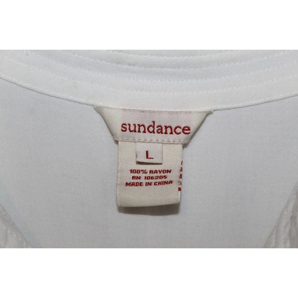 Sundance Pleated Pintuck Peasant Button Front Top White Long Sleeve Large HW8806 - Picture 4 of 9